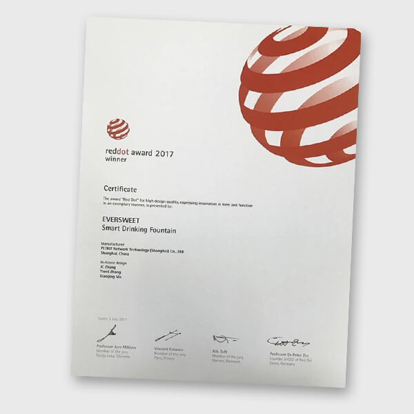 Petkit Eversweet - RedDot Award 2017 Certificate (Product Info)