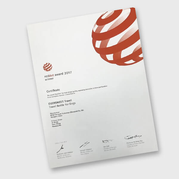 Petkit Eversweet Travel - RedDot Award 2017 Certificate (Product Info)